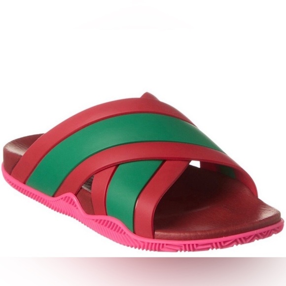 NEW Gucci Women's Rubber Web Striped Slides Sandals EU38 US8 - Picture 1 of 8